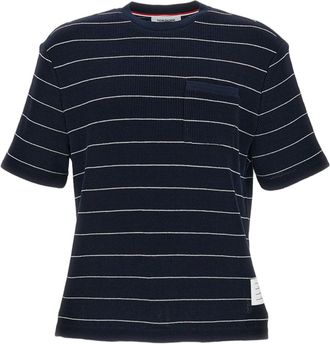 Thom Browne Structured Stripe Waffle Short Sleeve Tee