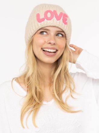 Zwillingsherz Beanie ZWILLINGSHERZ Love Label, Damen, beige, Strick, Materialmix, M&uuml;tzen Beanie, mit LOVE-Schriftzug und Wollanteil