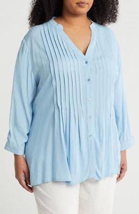 Boho Me Pintuck Long Sleeve Button-Up Shirt in Chambray at Nordstrom Rack, Size 1X