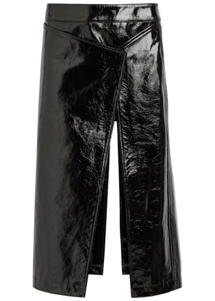 ARMARIUM Ember Glossed Leather Midi Wrap Skirt - Black - 44 (UK12 / M)