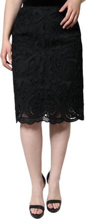 Dolce & Gabbana Womens Black Floral Lace High Waist Pencil Cut Skirt Polyester Viscose Cotton