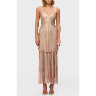 H&eacute;rve L&eacute;ger The Metallic Vivienne Bandage Gown in Rose Gold Foil at Nordstrom Rack, Size Medium