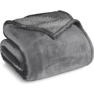 Bare Home Reversible Plush Fleece Throw Blanket in Grey/grey at Nordstrom