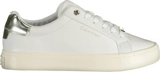 Calvin Klein Polyester sneaker met veters en logo - Dames - Sneakers - Wit - 39 EU - Polyester - Schoenen