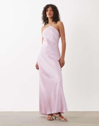 Pretty Lavish Yvette - Vestito lungo allacciato al collo in raso lilla-Rosa