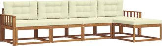 vidaXL Conjunto De Sof&aacute;s De Exterior 5 Uds. Natural Y Crema Vidaxl