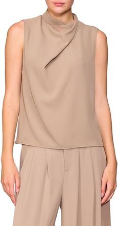 Melloday Drape Neck Sleeveless Crepe Top in Khaki at Nordstrom, Size X-Small