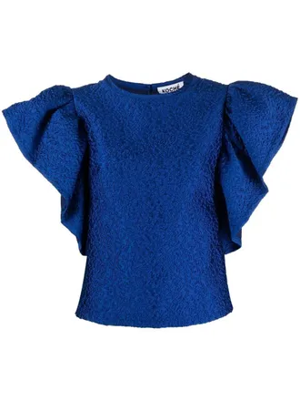 Koch&eacute; Top met ruche mouwen - Blauw