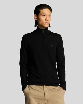 Lyle & Scott Eagle Merino Quarter Zip Sweater in Jet Black at Nordstrom, Size Xx-Large