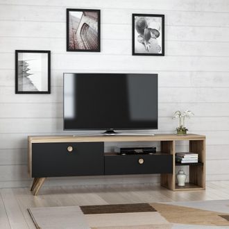 Dmora Mueble Para Tv Filetto, 2 Estantes, 2 Puertas, 5 Compartimentos, 150x35x47h Cm Negro Antracita