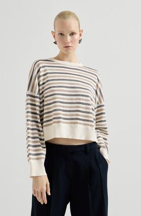 Brunello Cucinelli Sparkling stripes sweater in White at Nordstrom, Size Medium