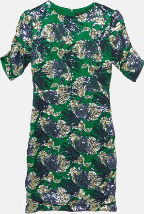 Maje Green Sequinned Satin Mini Dress