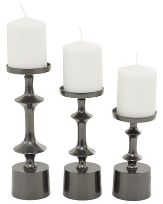 CosmoLiving by Cosmopolitan Cosmoliving By Cosmopolitan Set Of 3 Black Aluminum Pillar Candle Holder