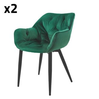 ML Design 2x Sillas de comedor verde oscuro en tapizado funda de terciopelo