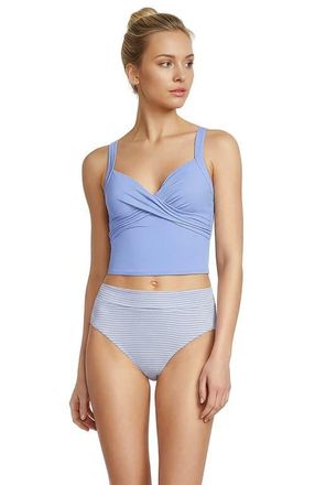 Lands End Sweetheart Wrap Midkini Top in Soft Cloud Blue at Nordstrom, Size 14