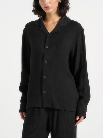 Mani&egrave;re De Voir Bailey Unisex Textured Long Sleeve Shirt in Black at Nordstrom, Size X-Small