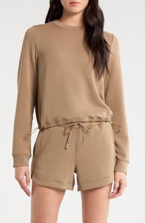 Lord & Taylor Dreamweave Recycled Polyester Blend Crop Sweatshirt in Caribou at Nordstrom, Size X-Small
