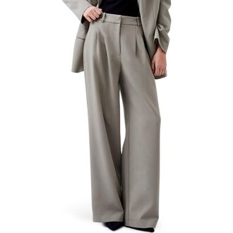 French Connection Azra Wide Leg Twill Pants in Light Olive at Nordstrom, Size 0