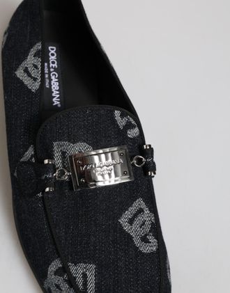 Dolce & Gabbana Blue Logo Cotton Loafers Formal Dress Mens Shoes