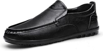 Generic Mens Loafers Genuine Leather Stitching Details Round Toe Slip Resistant Comfortable Lightweight Party Classic Slip-on(Black,7.5 UK)