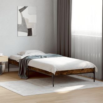 vidaXL Estructura Cama Madera Ingenier&iacute;a Metal Roble Ahumado 90x190 Cm Vidaxl