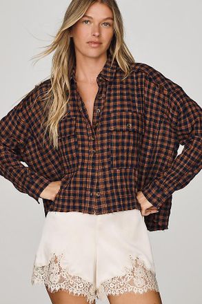 Pilcro Cropped Plaid Shirt Top