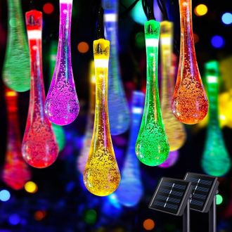 No Brand 2 Guirnaldas De Luces Solares - Gotas De Agua - 24 M En Total - 200 Led - 8 Efectos De Luz - Resistente Al Agua - Multicolor - Jard&iacute;n - Patio - 2 Piez