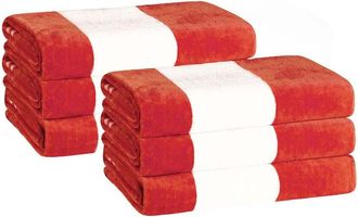 Superior Set Of 6 Cabana Stripe Oversized Cotton Beach Towels