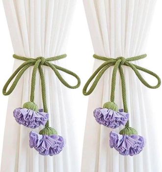 No Brand Sujetadores De Cortinas Hechos A Mano, Soportes De Cortina Trenzados Con Flores De Estilo Bohemio, Cuerda Decorativa Para Dormitorio (morado)