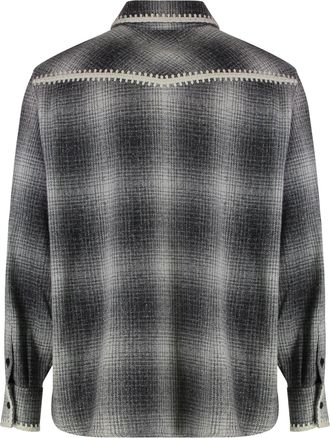 Golden Goose Mens Checked Wool-Blend Long-Sleeve Shirt Grey Virgin Wool; Polyamide; Silk