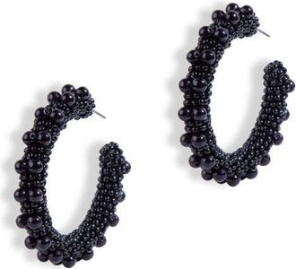 Deepa Gurnani Vidya Beaded Hoop Earrings in Black at Nordstrom