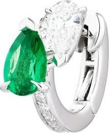 Repossi Serti Sur Vide Diamond & Emerald Single Hoop Earring in White Gold/Emerald at Nordstrom