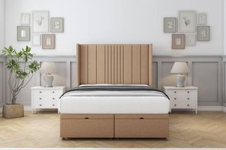 Comfort Beds Grace Dumfries Ottoman Bed Base-54 Wingback Headboard in Light Brown | Size: Single