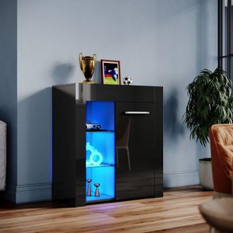 Elegant Lighting High Gloss Front Display Cabinet Modern Design Showcase Cabinet with 5mm Tempered Glass shelves, White 600 x 350 x 1650 mm - Elegant