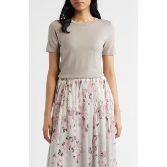 Anne Klein Luxe Washable Short Sleeve Wool Sweater in Porcini at Nordstrom, Size Xx-Small
