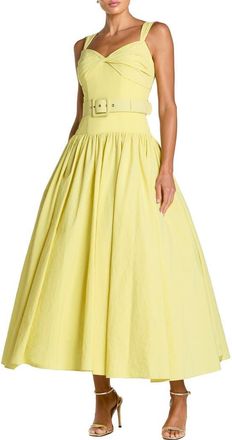 Mac Duggal Sleeveless Faille A-Line Midi Dress With Belt in Buttercup at Nordstrom, Size 10