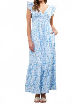 Skies Are Blue Clothing French Print Maxi Dress In Light Blue