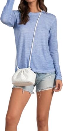 Elan Long Sleeve Linen Fray Crew Neck Tee In Light Blue