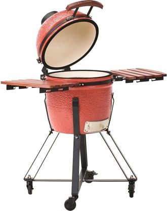 Beliani Mini barbecue da esterno in ceramica a carbone con coperchio rosso Kamado