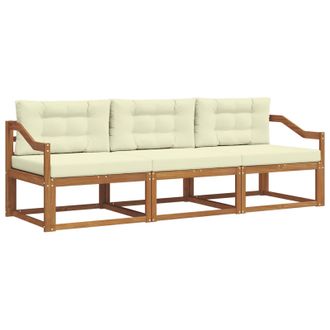 vidaXL Conjunto De Sof&aacute;s De Exterior Con Coj&iacute;n 3 Pcs Natural Y Crema Vidaxl