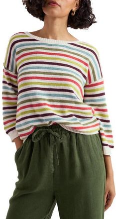 Seasalt Cornwall Knavock Stripe Organic Cotton & Linen Sweater in Mini Cornish Carnelian Multi at Nordstrom, Size 16