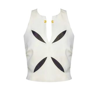 Elisabetta Franchi Sleeveless Tops, female, Multicolor, Size: M Top in lightweight crepe fabric with two-colour cut-outs