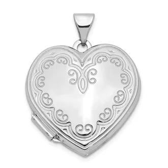 Diamond2Deal 14k White Gold Scroll Design Heart Locket Pendant