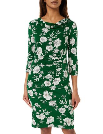 Gina Bacconi Printed Jersey Cowl Neck Dress, Green, 14
