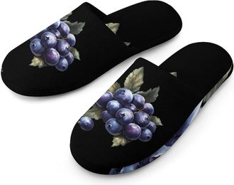 Generic Blueberries Watercolor Cotton Slippers for Men Memory Foam House Slippers Soft Anti-skid Sole Indoor Outdoor Shoes