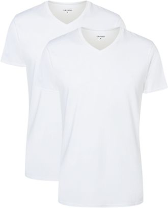 Camano T-Shirt CAMANO comfort, Damen, Gr. XXL, weiss (wei&szlig;), Web, Obermaterial: 100% Baumwolle, unifarben, regular fit h&uuml;ftbedeckend, V-Ausschnitt, Shirts T-