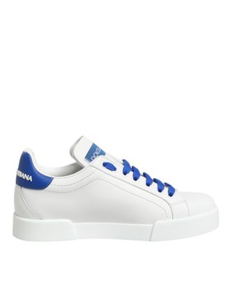 Dolce & Gabbana White Blue Leather Low Top Sneakers Womens Shoes