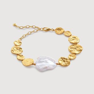Monica Vinader Gold Capri Keshi Pearl Disc Bracelet Pearl