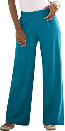 Roaman's Plus Size Pull On Wide Leg Soft Knit Pant in Deep Teal at Nordstrom, Size Medium