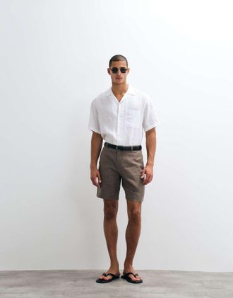 Arket Pantaloncini sartoriali in puro lino marroni-Marrone